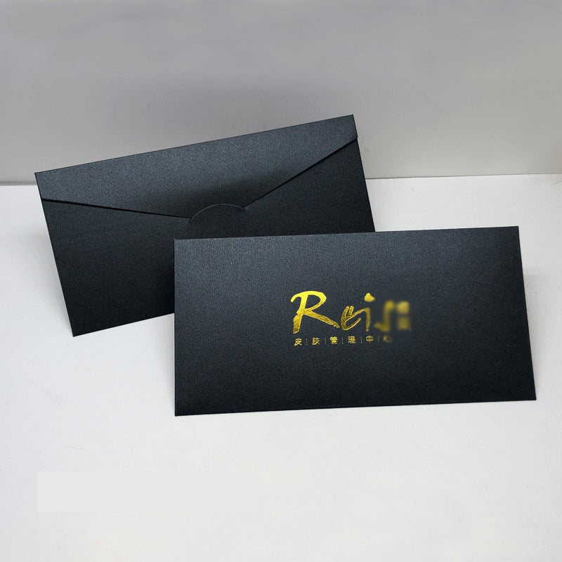 Black Soft Paper Envelope Golden Stamping UV Spot Paper Gift Credit Card Holder Packaging Envelope Custom Envelope Box